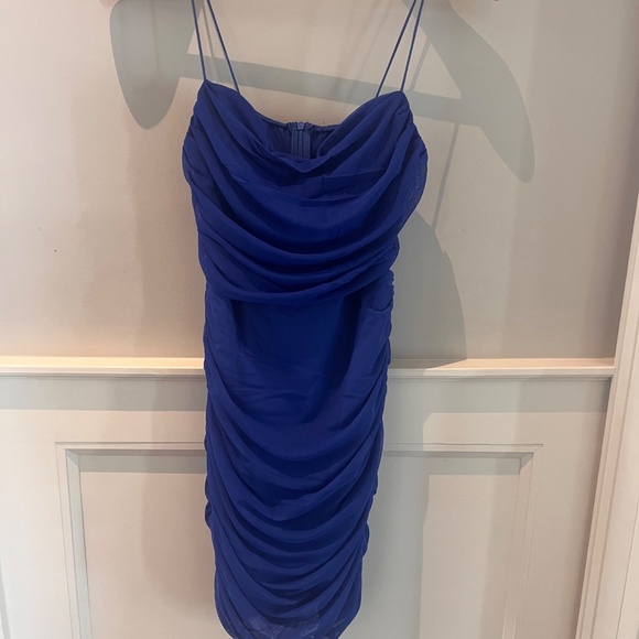 Blue Ruched mini dress, fully lined. - Picture 10 of 10